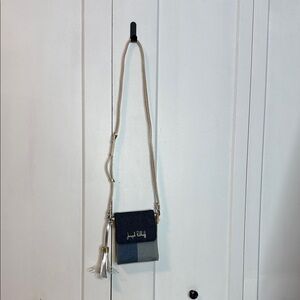 Joseph Ribkoff Denim Jean Gold Crossbody Bag - adjustable length - Y2K Vibe